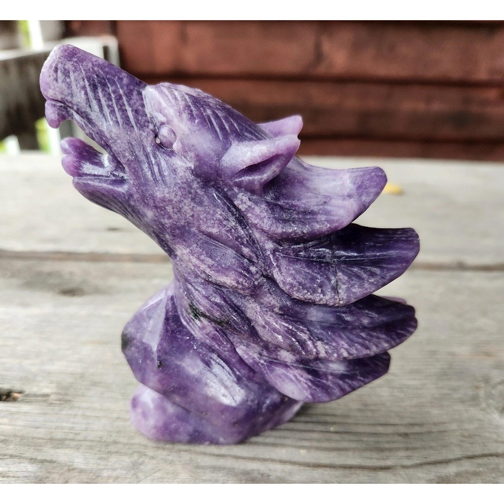 Lepidolite Crystal Carved Lepidolite Wolf Head, Large Size